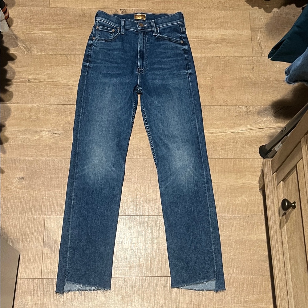 MOTHER Slim Straight Jeans in Dark Blue Denim size 25